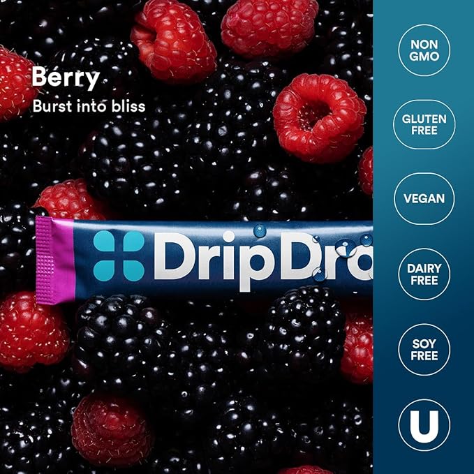 DripDrop Hydration - Berry - Electrolyte Drink Mix Single Serve Powder Packets | Non-GMO, Gluten Free, Vegan | 32 Sticks