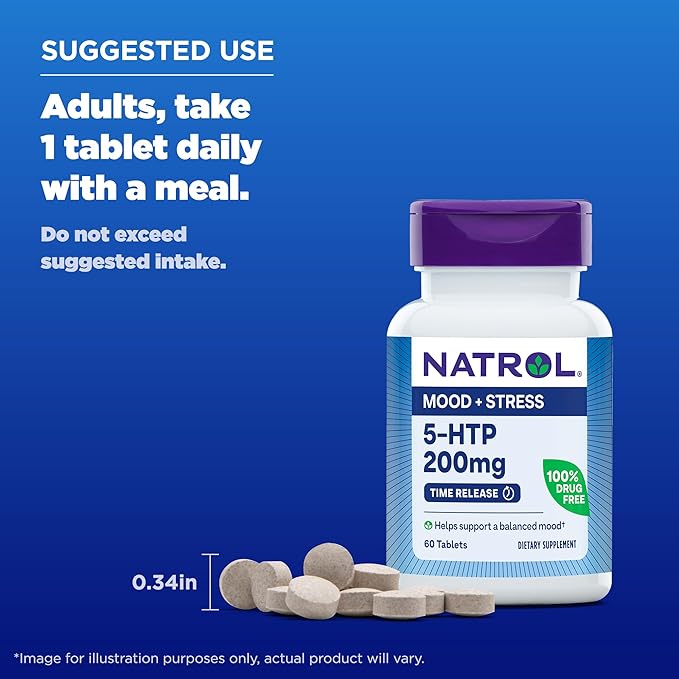 Natrol 5-HTP 200mg, Dietary Supplement Helps 60 Time 60 Day