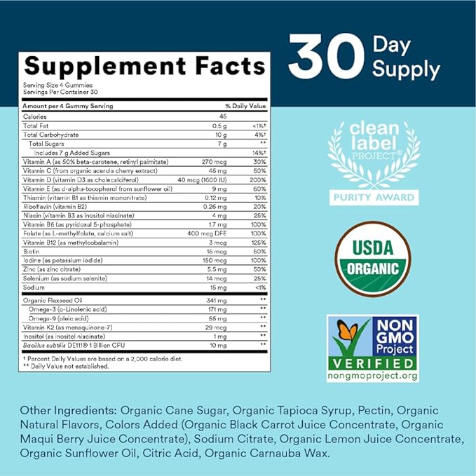 SmartyPants Multivitamin for Men, Organic Gummies: CoQ10, Methylfolate, 3 (ALA), D3, C, B12, B6, B6, Vitamin 120 Gummies (30 Day