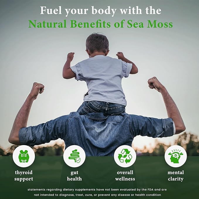 Sea Moss Gummies – Powerful 1500mg Serving | Infused with Bladderwrack, Burdock Root, Black Seed & Ashwagandha | Organic Sea Moss | Lemon Flavor - 60 Gummies