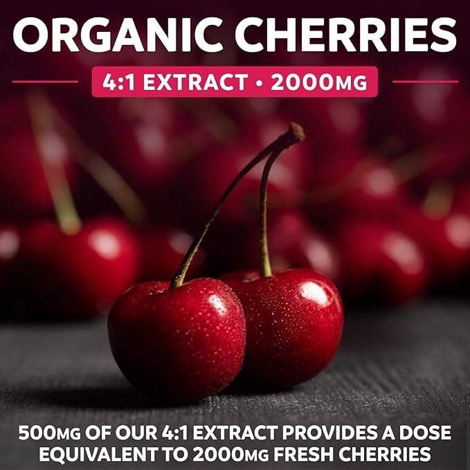 Organic Tart Cherry Capsules (Vegan & 4:1 Extract 2000mg of 60 Capsules 500mg