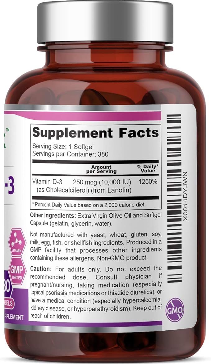 biophix Vitamin D-3 10000 IU 380 Softgels K2