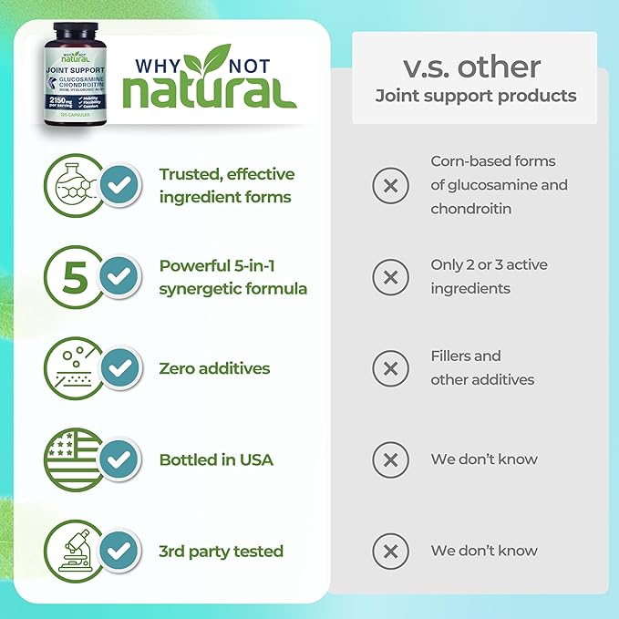 Why Not Natural Glucosamine Chondroitin, MSM, Joint Support Supplements - Knee Pain Joints Health Suppplement