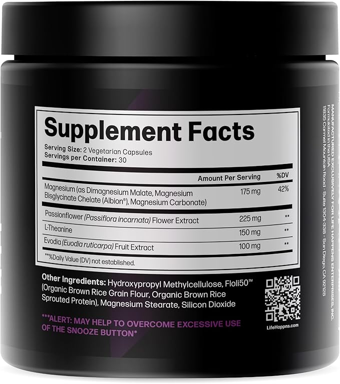 Life Happns Do Not Disturb Sleep Aid for Adults Natural Supplement with L-Theanine, Magnesium, Passion Flower & Evodia Fruit for Restorative Sleep Melatonin-Free, Non Habit-Forming, 60 Capsules
