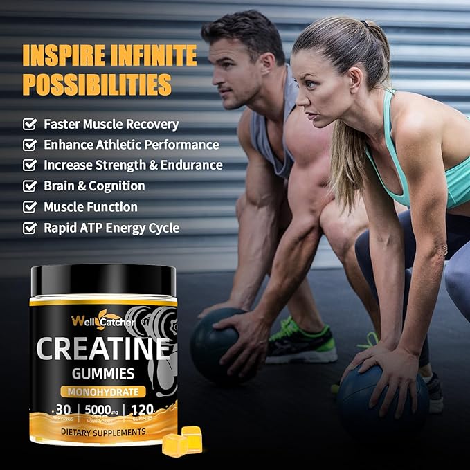 Creatine Monohydrate Gummies for Men Women - Vegan Creatine Supplement Gummies 5000mg Chewable for Muscle Strength Growth Recovery, Lab Tested Preworkout Gummies Sugar Free Orange Flavor 120ct