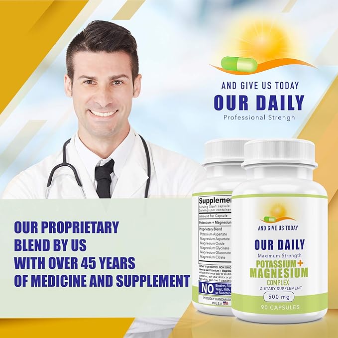 Our Daily Vites Potassium Magnesium Supplement 500mg - Powerful Magnesium Potassium Supplement with 5 Forms of Magnesium for Muscle Recovery, Leg Cramps, Gluten-Free Non-GMO - 90 Caps