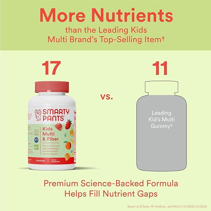 SmartyPants Kids Multivitamin Gummies and Fiber 3 Fish D3, C, B12, B6, B6, Vitamin 120 Count (30 Day
