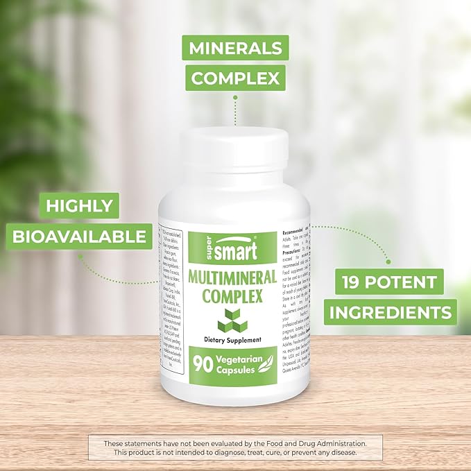 SuperSmart - Multimineral Complex Supplement (Full Spectrum) - with Magnesium, Zinc, Boron, Calcium, Chromium, Selenium, Iodine, Potassium | Non-GMO & Gluten Free - 90 Vegetarian Capsules