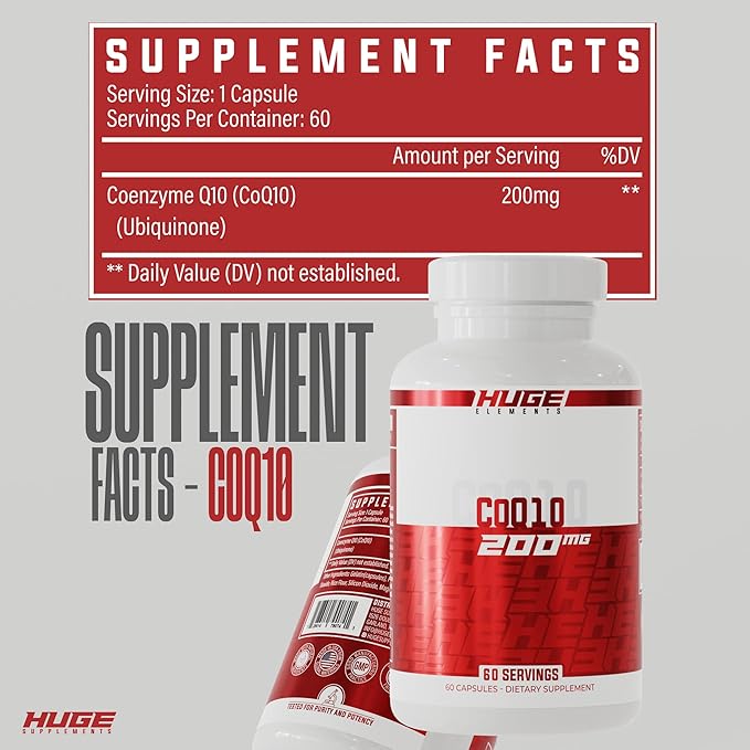 Huge Supplements CoQ10, 200mg Coenzyme Q10 (60 Capsules)