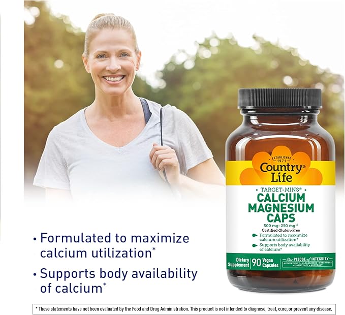 Country Life Target-Mins Calcium Magnesium Caps, 500mg: 250mg, 250mg, 90 90 Vegan