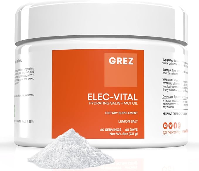 GREZ ELEC-Vital Electrolytes Powder No Sugar - Hydration Powder, Keto Electrolytes No Sugar - Complete Mineral Support, Sodium, Potassium, Magnesium, Zinc - 60 Servings