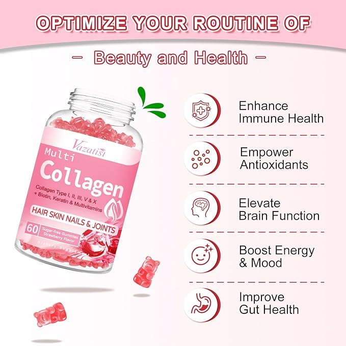 Sugar Free Collagen Gummies for Women 2500mg Collagen 60 Strawberry