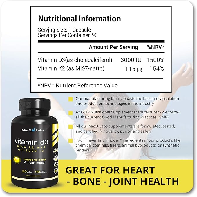 Vitamin D3 K2 3000 IU MK-7 from D3 K2 K2 Supplement 90 Capsules