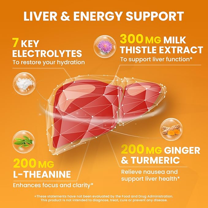 Venture Pal Liver Cleanse Detox & Repair, Liver Support with Milk Thistle + Ginger & Turmeric + L-Theanine + 5 Vitamins & 7 Electrolytes, Rapid Rehydration & Weekend Recovery Powder Packets, 12 Sticks