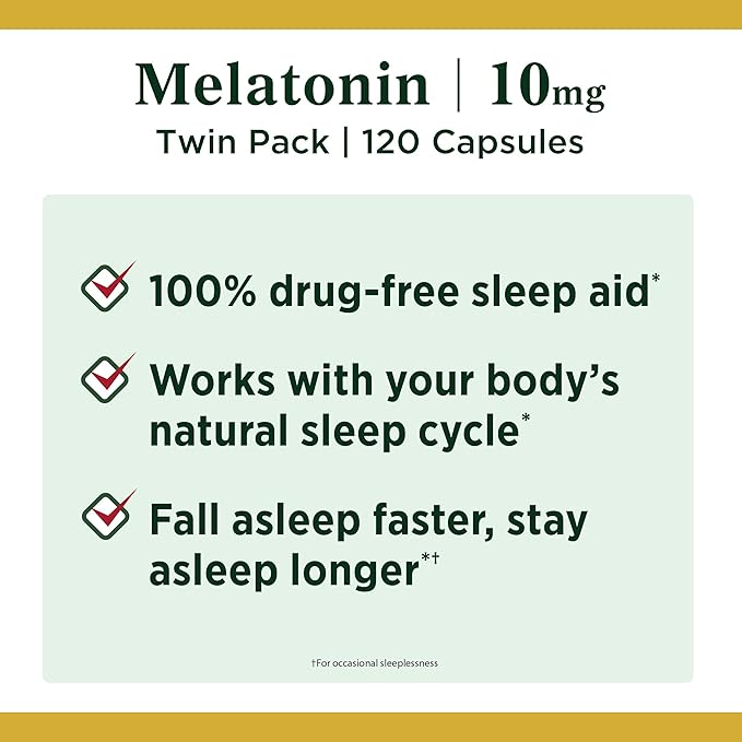 Nature's Bounty Melatonin, Promotes Relaxation and 10mg, Capsules, 60 Ct (2 Pack)
