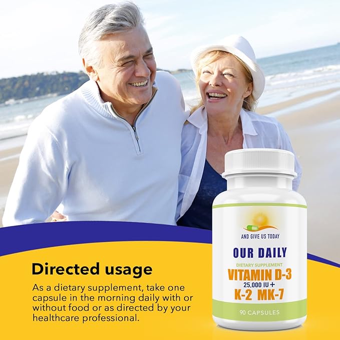 Our Daily Vites Vitamin D-3 25,000 IU + K2 - High Potency D3 with Vitamin K Bone, Immune, Mood + Cardiovascular Support Supplement