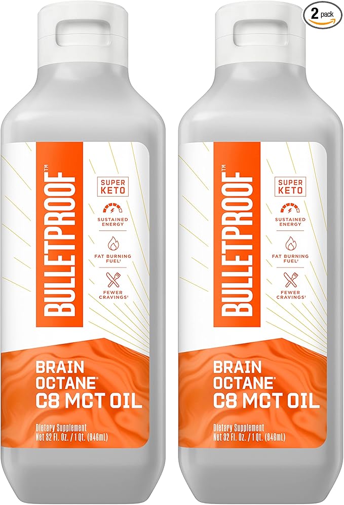 Bulletproof Brain Octane C8 MCT Oil, 32 Ounces (Pack of 2), Keto Supplement for Sustained Energy and Craving Support