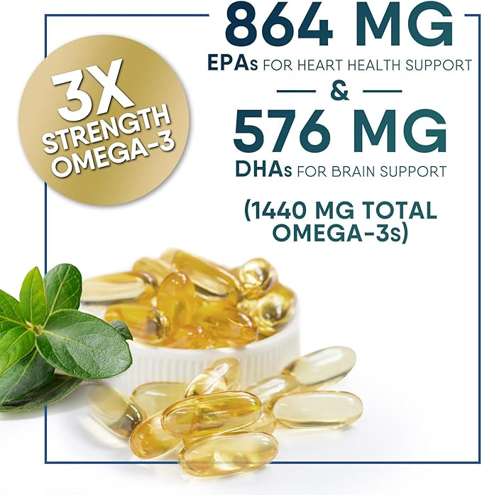 Triple Strength Omega 3 Fish Oil 2400 mg 1200 MG Omega-3 Supplement 180 Fish