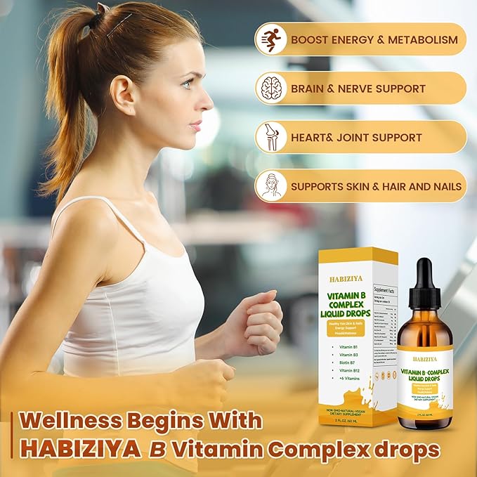Vitamin B Complex Liquid Drops B B1, B2, B2, B3, B3, B6, B6, B7, B7, B12 B12 Biotin D3+K2 Supports 2 fl.