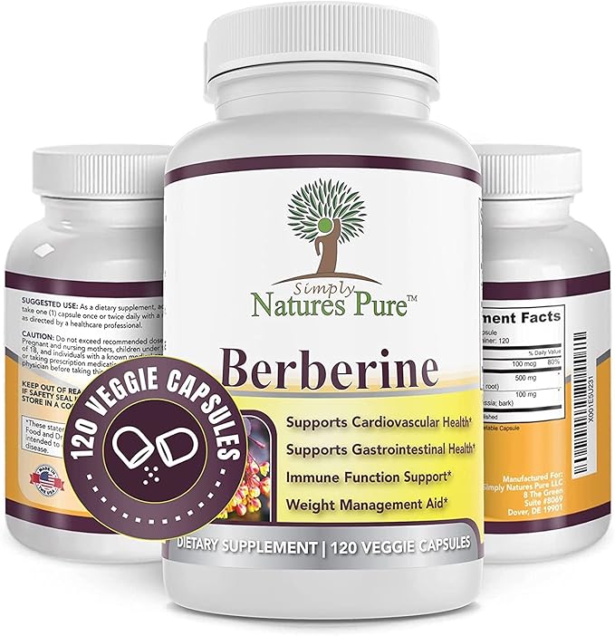Simply Natures Pure Premium Berberine HCl 500mg - 120 Capsules - Cardiovascular Gastrointestinal Immune Support - Chromium Cinnamon (Pack of 2)