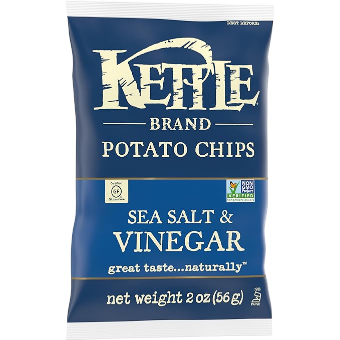 Kettle Brand Potato Chips, Salt & Vinegar Kettle Chips, Snack Bag, 2 Oz (Pack of 6)