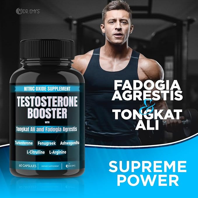 Dr. Emy's (2 Pack Testosterone Booster-Tongkat Ali Fadogia Agrestis Nitric Oxide Ashwagandha Supplement for Men with L Arginine Citrulline Fenugreek - Turkesterone Pre Workout Pump (120 Capsules)