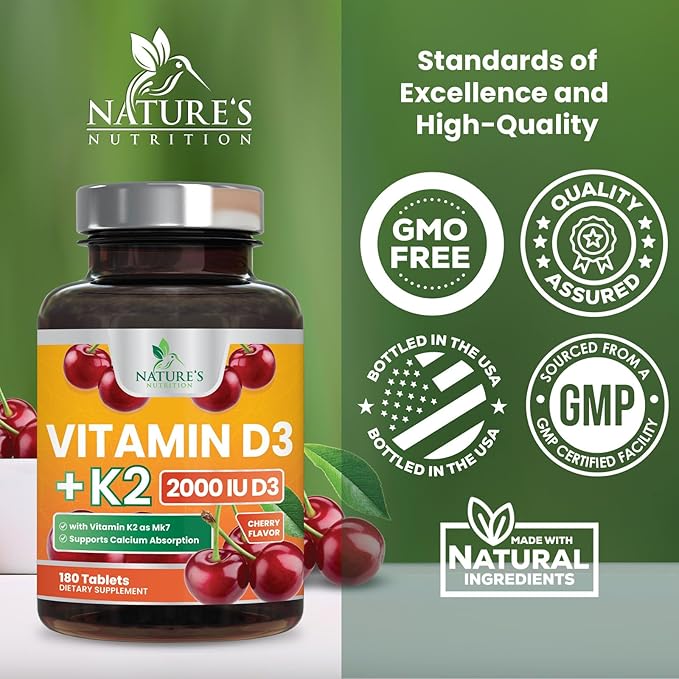 Vitamin D3 K2 as MK-7 2000iu of D3 & 75mcg K2, K2, Vitamin K2 D3 D3 Bone 180 Chewable