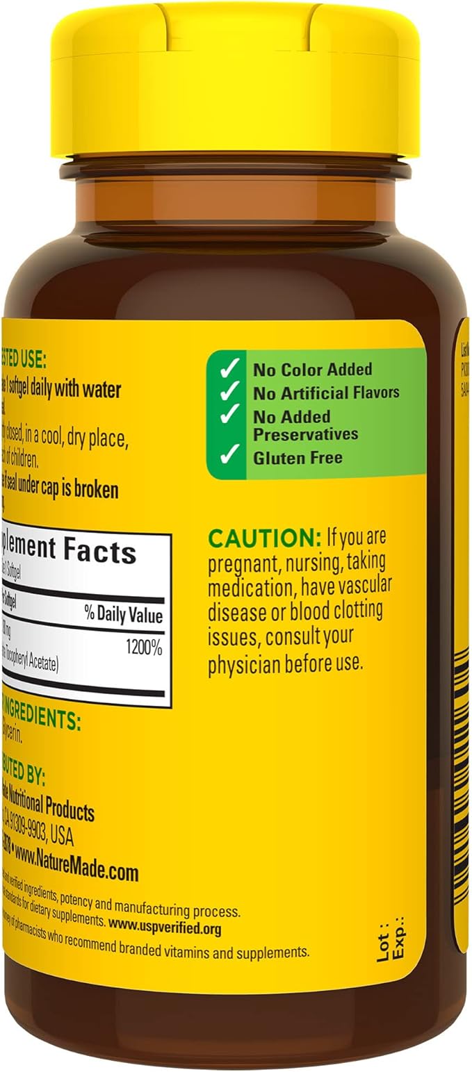 Nature Made Vitamin E 180 mg (400 IU) 100 Softgels, 100 Day