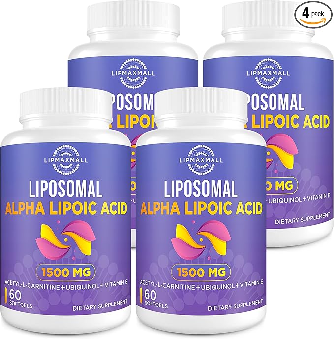 Liposomal Alpha Lipoic Acid 1500mg 900mg & 100mg & 15mg,ALA Supplement 60 Softgels (4 Bottle)