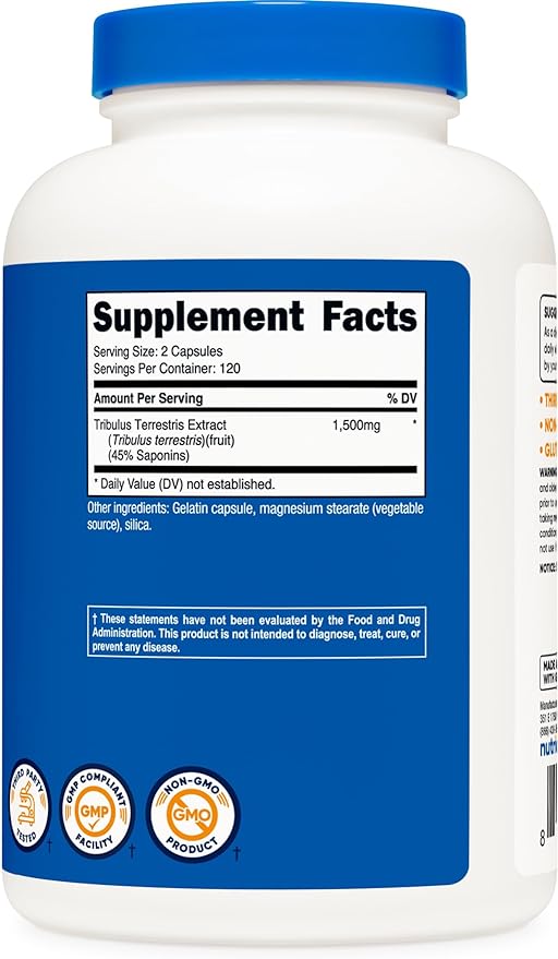 Nutricost Tribulus Terrestris Extract 1500mg, 240 Capsules - 45% Saponins, 120 Servings, Non-GMO, Gluten Free