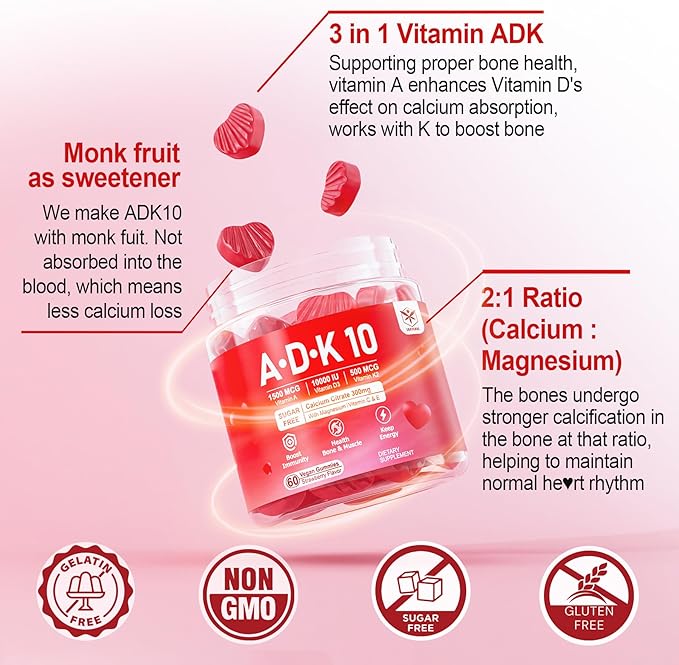 Vitamin A D3 K2 Gummies 5000IU 10,000 IU D3 with 10 Vitamin K2 MK-7 MK-7 500mcg 500mcg for 2Packs