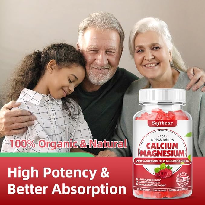 Calcium Magnesium Zinc Gummies for Women, 600 mg D3 for 60 Gummies