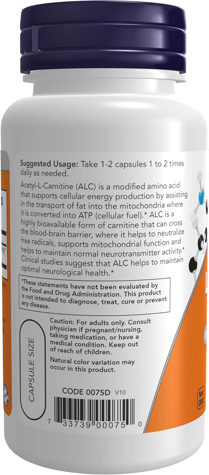NOW Supplements, Acetyl-L Carnitine 500 mg, 50 Veg