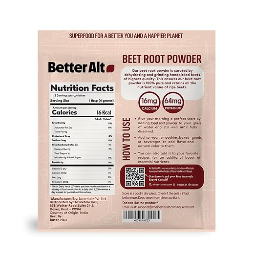 Beet Root Powder - 16oz, 100% Natural Nitric Oxide Booster, Beet Juice Powder, Superfood for Healthy Heart, Beets Powder Supplement, Beetroot Powder, 112 Servings,1lb