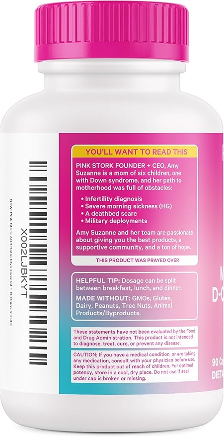 Pink Stork Myo-Inositol & D-Chiro Inositol Supplement - Hormonal Balance for Women - Ovarian Support - 40:1 Ratio - Fertility Supplements for Women - 180 Capsules, 2 Month Supply