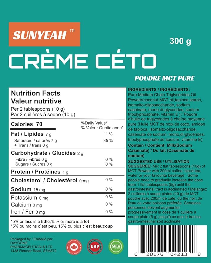 SUNYEAH MCT Powder- MCT Oil Powder, 600 g, KETO Coffee Creamer, Pure C8 C10, No-Sugar, From coconut, Excellent in Coffee, Tea, Water, Shakes, Smoothies, Unflavoured, No-GMO (2)