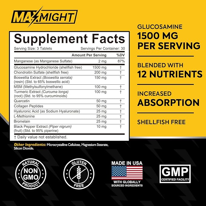 Glucosamine Chondroitin MSM Turmeric, Boswellia, 12-in-1, 90 Tab,
