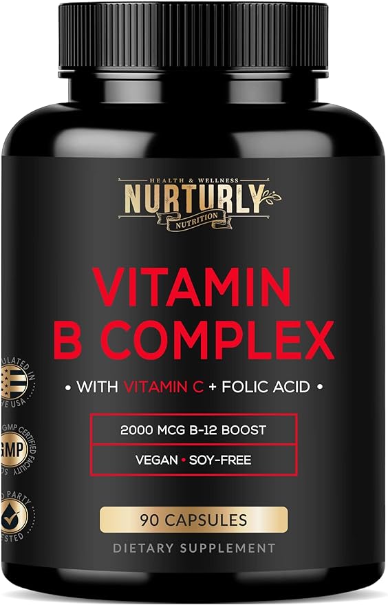 Vitamin B Complex with Vitamin C B1, B2, B2, B3, B3, B5, B5, B6, B6, B7, B7, B9, B9, B12 B12 and 90 Capsules