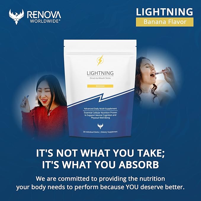 Lightning Daily Multivitamin Supplement - Vitamins and Minerals for Mental Function, Energy Support, and Physical Well-Being - Direct-to-Mouth, 30 Sticks - Banana