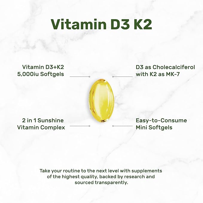 DEAL SUPPLEMENT 2 Pack Vitamin D3 5,000 IU + K2 MK7 Softgels, 500 Count | 2-in-1 Complex | Supports Heart, Bone, Teeth & Immune Health | Easy to Swallow