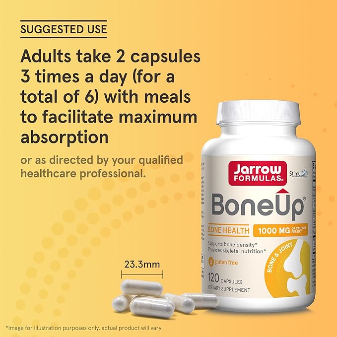 Jarrow Formulas BoneUp - 120 Capsules - 60 Servings - For Bone Support & Skeletal Nutrition - Includes Naturally Derived Vitamin D3, K2 (as MK-7) & 1000 mg Calcium - Gluten Free - Non-GMO