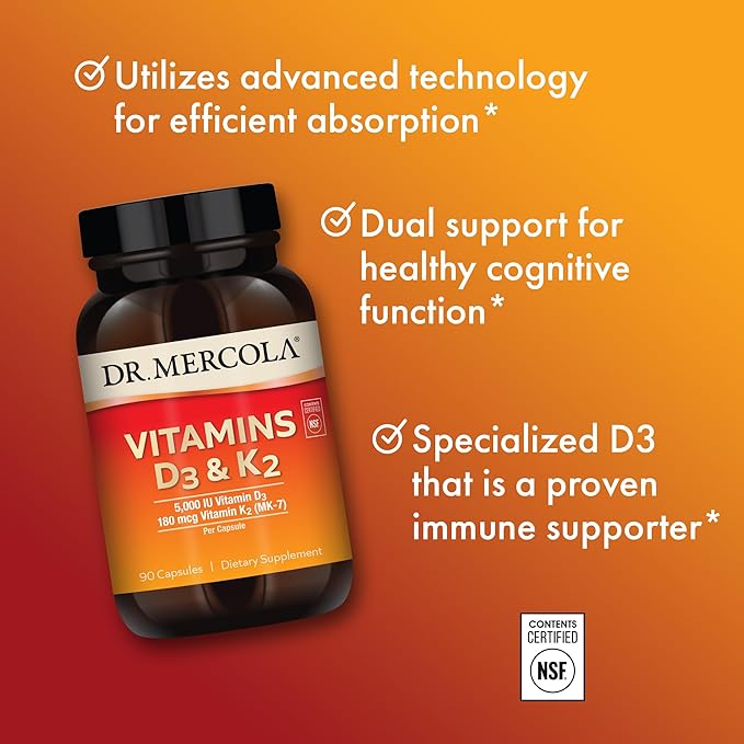 Dr. Mercola Vitamins D3 & K2, 90 Servings (90 Capsules),