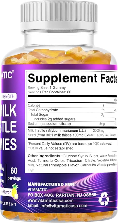 Vitamatic Milk Thistle Gummies 3000 mg 80% Silymarin 60 Pectin