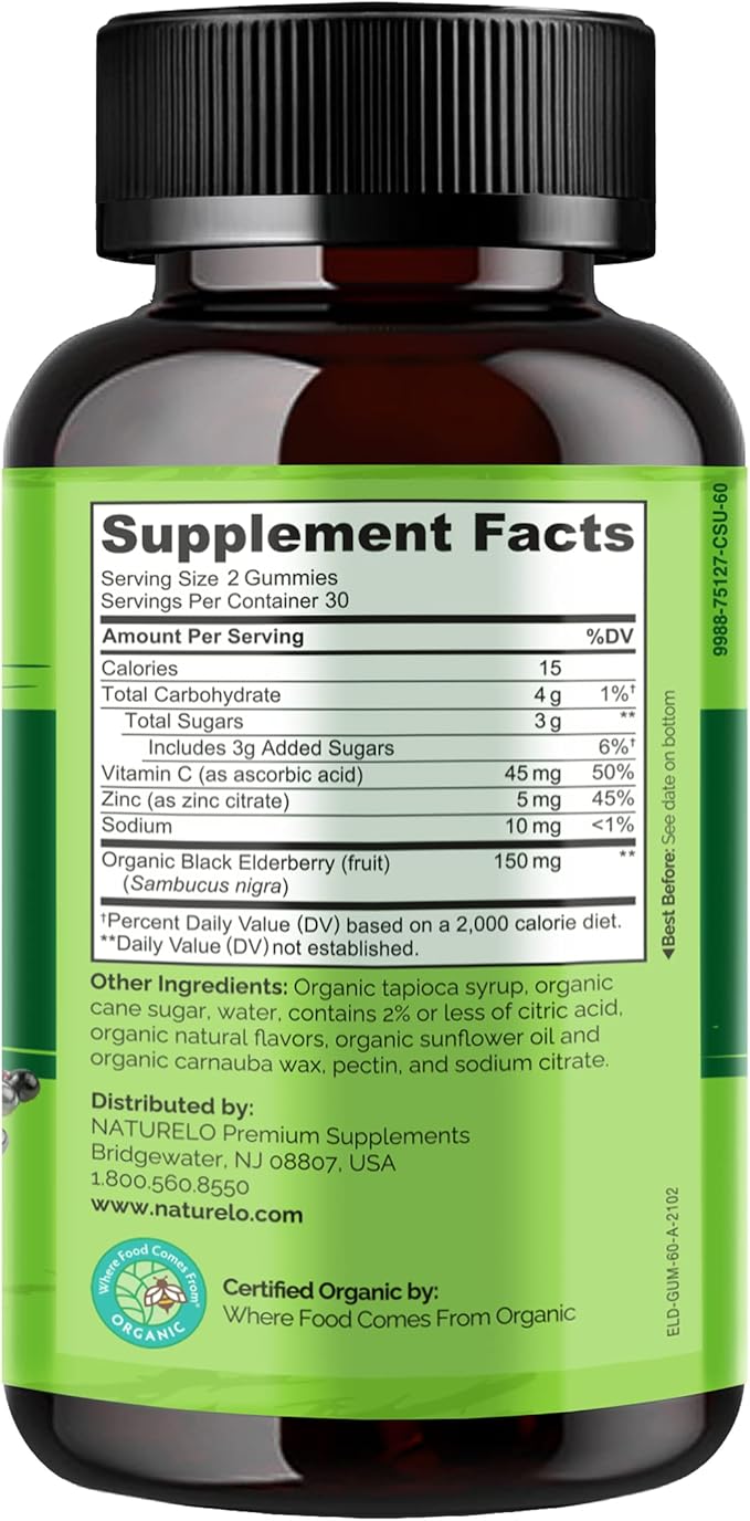 NATURELO Elderberry Gummies – Immune Support 60ct