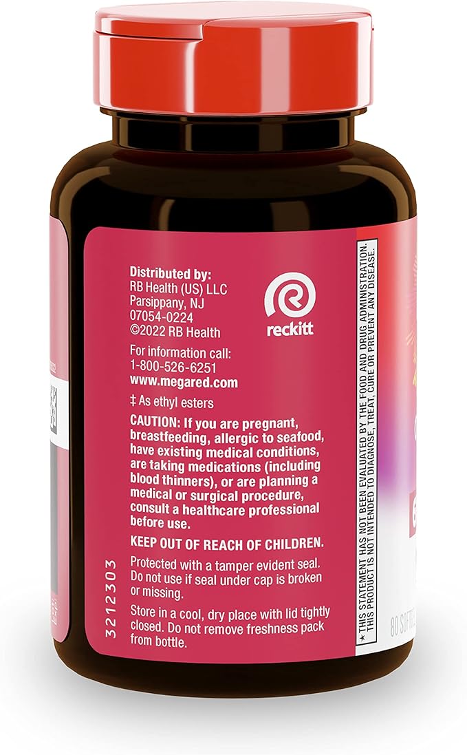 MegaRed Omega 3 Fish Oil Supplement 800mg (per 6X Absorption 3 Fatty (80cnt Box),