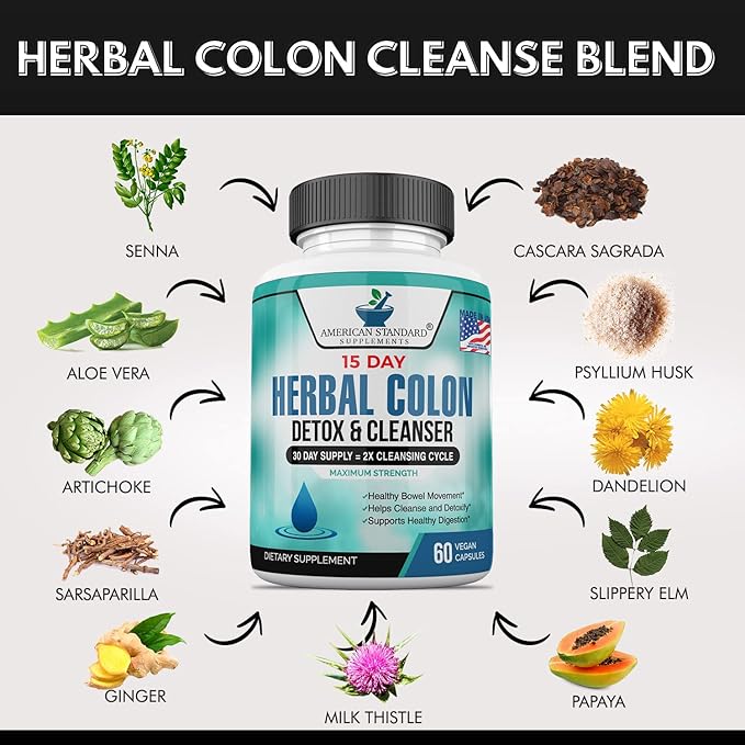 American Standard Supplements Colon Cleanse 60 Veggie 30 Servings