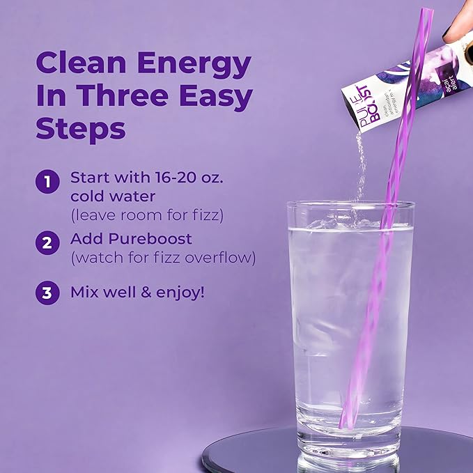 Pureboost Clean Energy Booster, Refreshing Energy B12 Vitamins, 30 Count)
