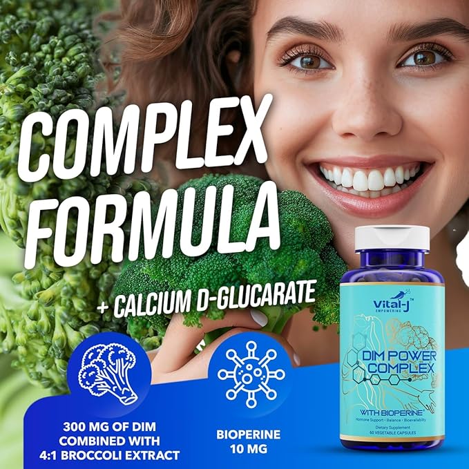 4-in-1 DIM Potent Complex 300mg - Estrogen Balance and Metabolism, Energy & Menopause Support Supplement with Bioperine (x4), Calcium and Broccoli Extract - for Women and Men 150 Servings