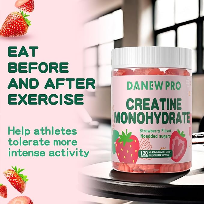 Creatine Monohydrate Gummies 5000mg for Men & Women, Creatine Monohydrate for Muscle Strength, Muscle Builder, Energy Boost, Pre-Workout Supplement(120 Count)-Strawberry Flavor