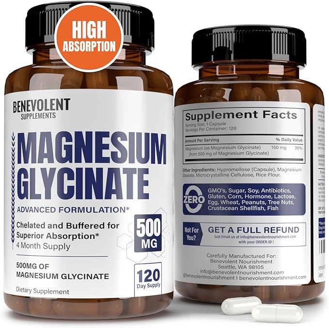 Premium Magnesium Glycinate 500mg Capsules High 120 Capsules